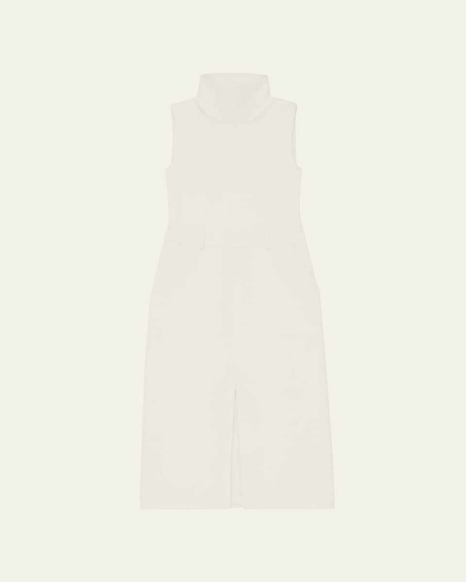 Funnel-Neck Admiral Crepe Sleeveless Midi Dress